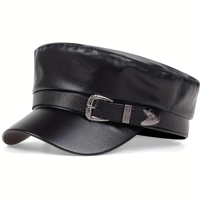 Snapback Hat Flat - Modne damskie duże skórzane kapelusze z