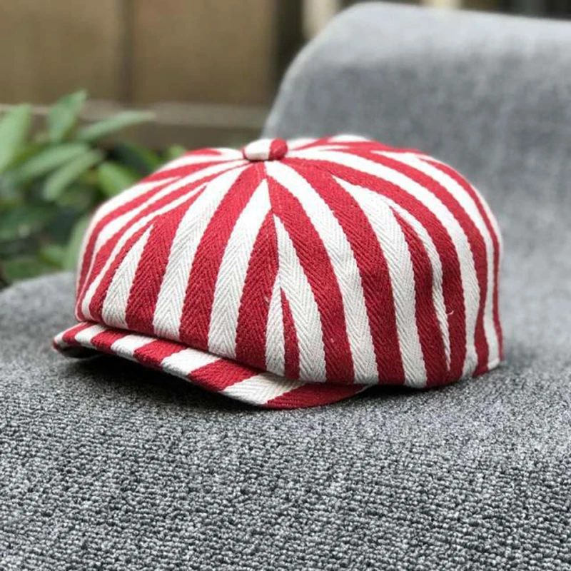 Dad Hat Cotton - Czapka gazeciarza bawełniana w paski ośmiokątna
